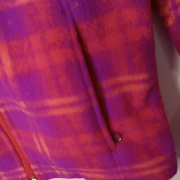 Columbia Girls Size Medium Pink and Orange Plaid Fleece Jacket. Athleisure, War - Picture 5 of 9